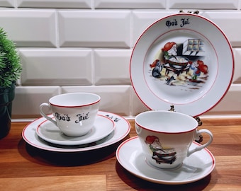 Christmas "God Jul" Norwegian design nisse/Christmas coffee/ tea/ breakfast mug, saucer and plate, Scandinavian design
