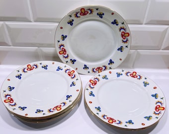 1930 Antique PP - FARMERS ROSE Lunch / Brunch Plate with Gold rim, Norwegian design farmhouse style table serving, collectible