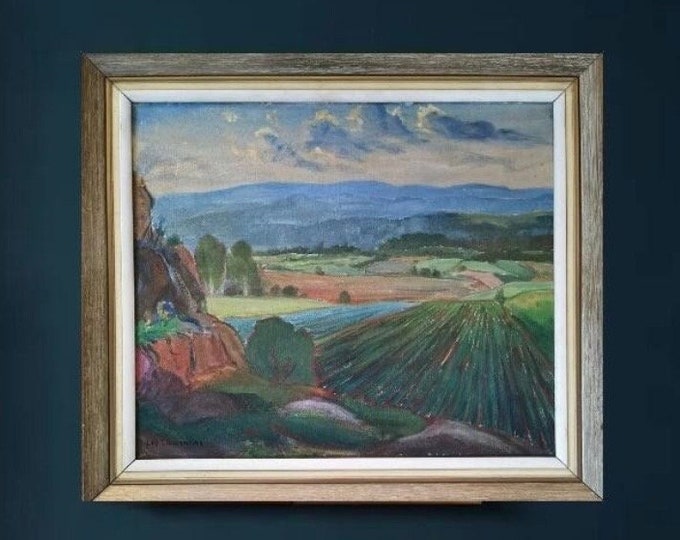 Dated 1948 Norwegian Oil Painting "From Skauplassane Solum", Mid-century landscape painting
