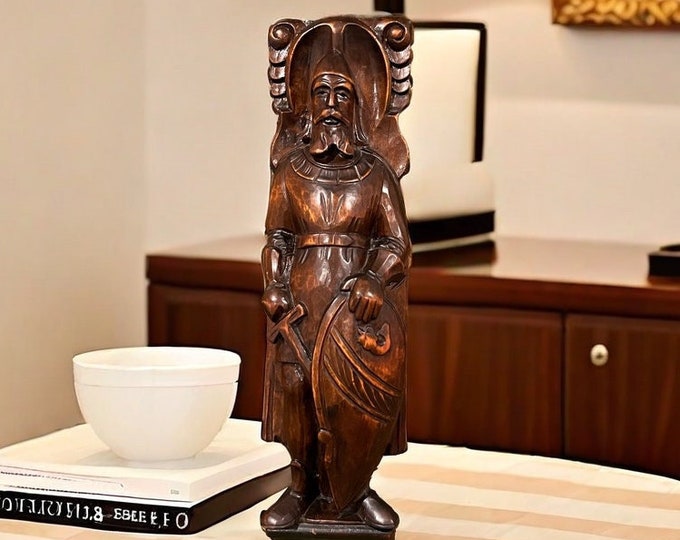 Antique handcarved VIKING warrior sculpture / wall hanging, Norwegian wood carving, Patina, Norwegian/ Scandinavian art, collectible