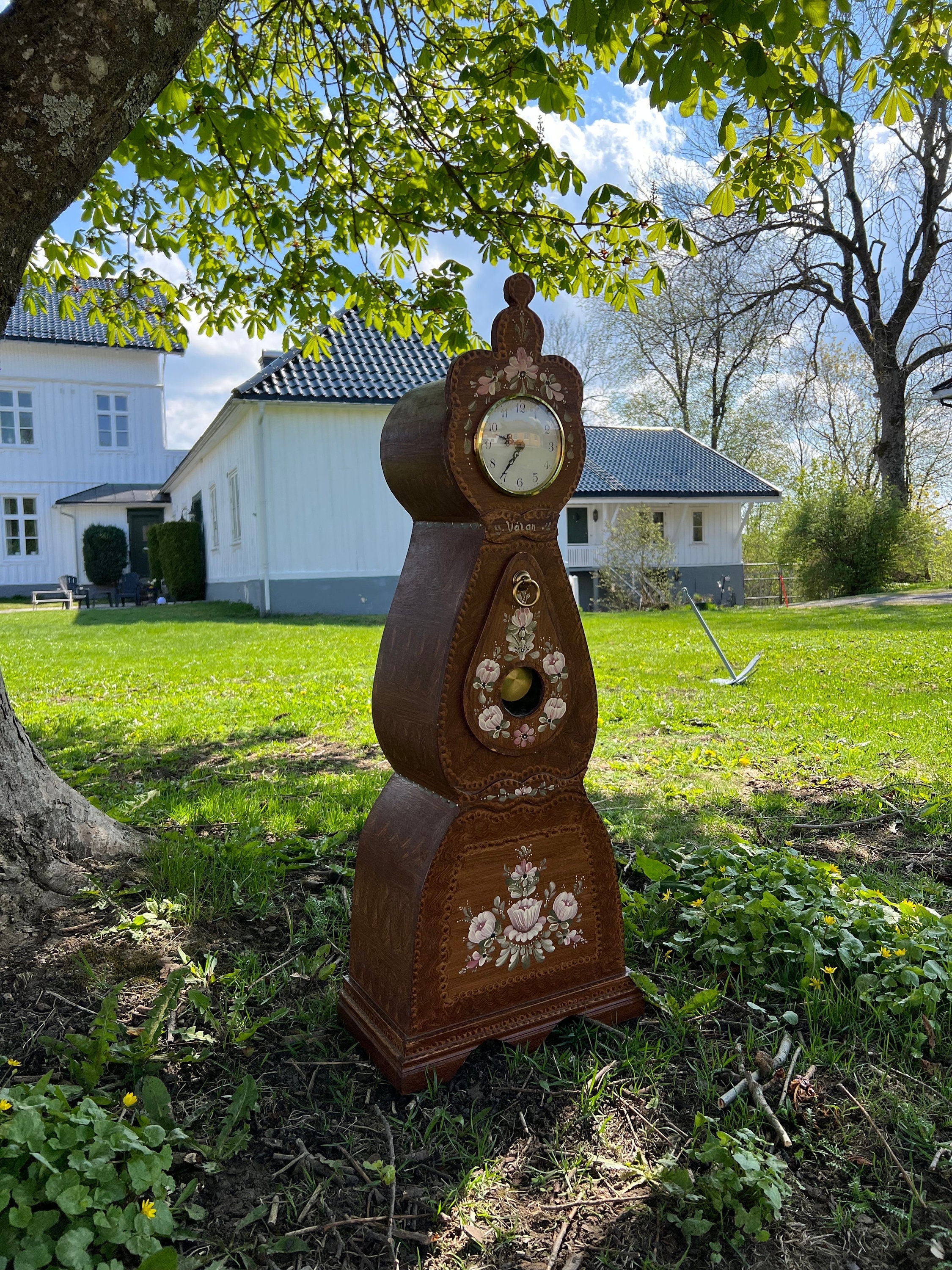 Ca.1970s Norwegian/scandinavian Rosemaling Clock/table Clock