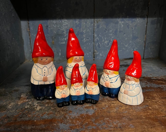 Vintage Lisa Larson style Nisse / Santa Claus's Family "3 generations", handpainted ceramic Scandinavian Christmas table decor