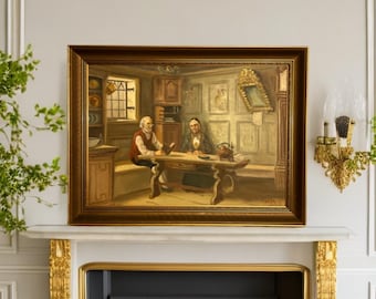 VTG Norwegian Oil painting "Old Age Solitude", Norwegian/Scandinavian national romance classic art, Wooden / Pine Frame, Large Size