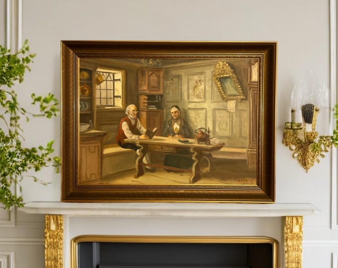 VTG Norwegian Oil painting "Old Age Solitude", Norwegian/Scandinavian national romance classic art, Wooden / Pine Frame, Large Size