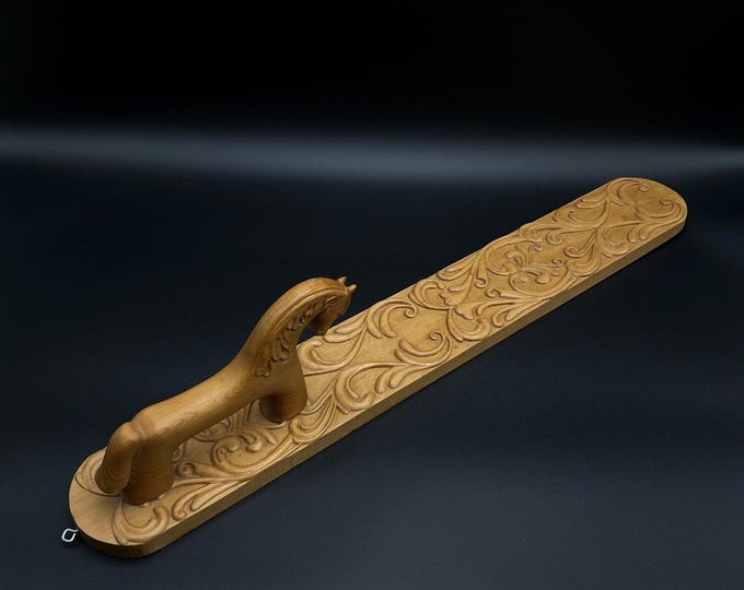 1970/80s Norwegian mangle board with stunning detailed carving, UNIQUE Horse handle, handcrafted, Norway folk art, Scandinavian folk-Art