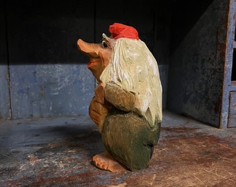 20 cm HENNING "Trollmannen"-figur, SÄLLSYNT, Handgjord, Norsk/Skandinavisk folkkonst, träsnideri, Samlarobjekt