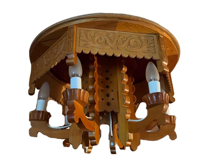 Dated 1979 Unique Norwegian Handcrafted Pine Lamp, Ceiling Pendant Light / Hanging Lamp, Country style/Farmhouse/Cabin Chandelier