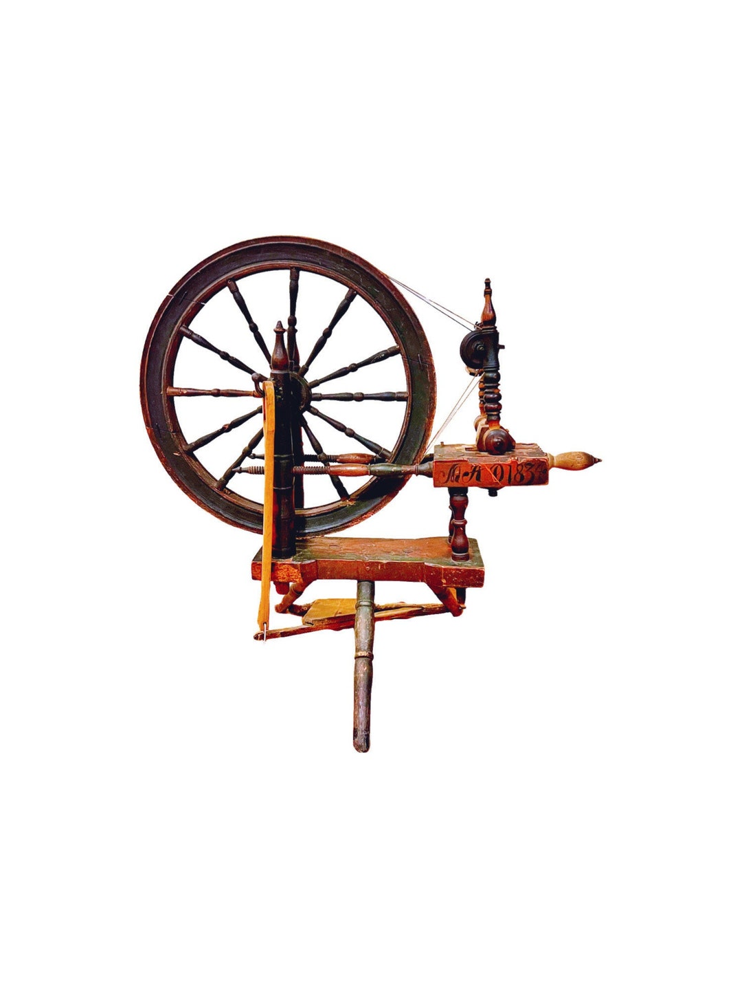 1834 Primitive Antique Spinning Wheel/yarn Winder, Wooden Tool