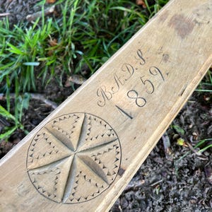Dated 1859 Norwegian Primitive mangle board with nice carving, Antique Rustic Folk Art, Scandinavian Wall Hanging, Patina