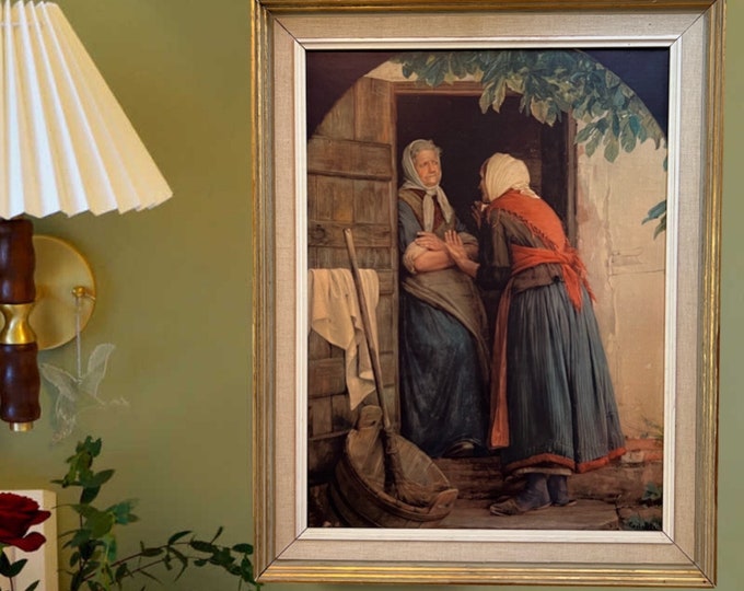 Carl Bloch(1834-90) "Two women talking" 1874, High quality classic art reproduction
