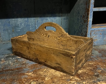 18/1900s RUSTIC cutlery box / basket with beautiful patina, RARE Country/ farmhouse style Primitive kitchen storage box