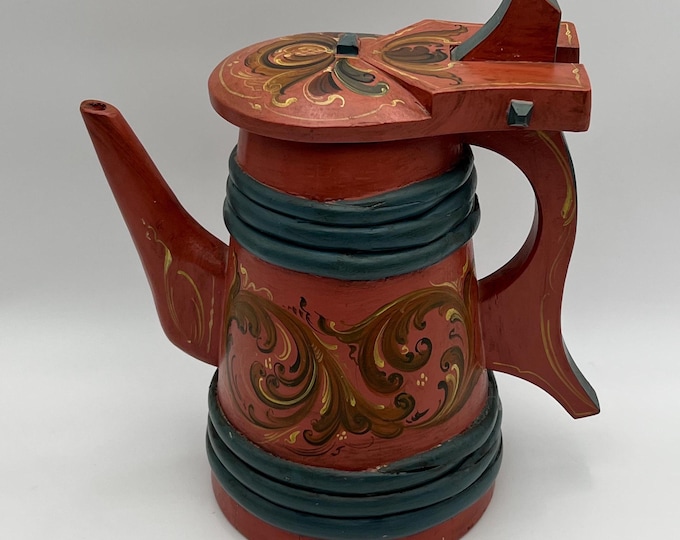 Norwegian Rosemaling Spout jug, pipe jug/ tankard for beer, Unique Scandinavian folk art,, cabin / country / farmhouse style, wedding gift