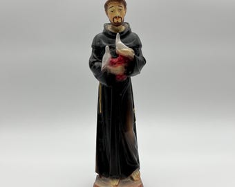 25.5cm Vintage Hand crafted St. Francis Wooden Sculpture / Figurine