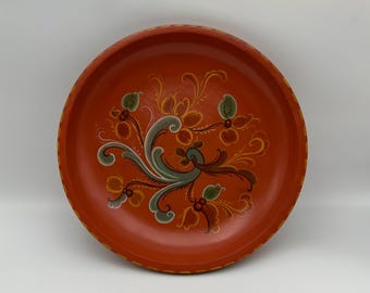 1960/70s Vintage Norwegian rosemaling wooden plate / wall decor from Telemark, Norway folk art, wedding gift
