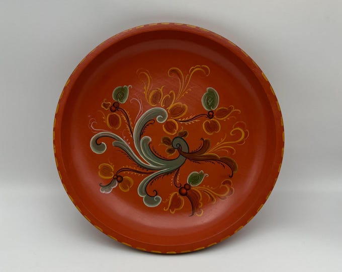 1960/70s Vintage Norwegian rosemaling wooden plate / wall decor from Telemark, Norway folk art, wedding gift