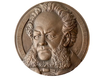1828-1978 Henrik Ibsen 150 years Bronze Relief Sculpture, dia 29cm, collectible