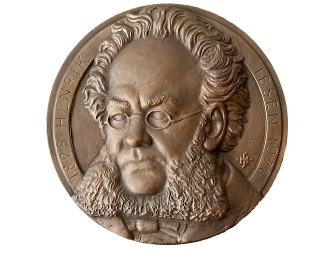 1828-1978 Henrik Ibsen 150 years Bronze Relief Sculpture, dia 29cm, collectible