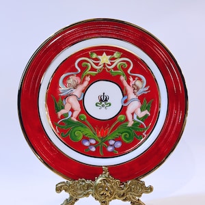 Rare Norwegian design Christmas plate decorated with "Angels and Gold Crown"
