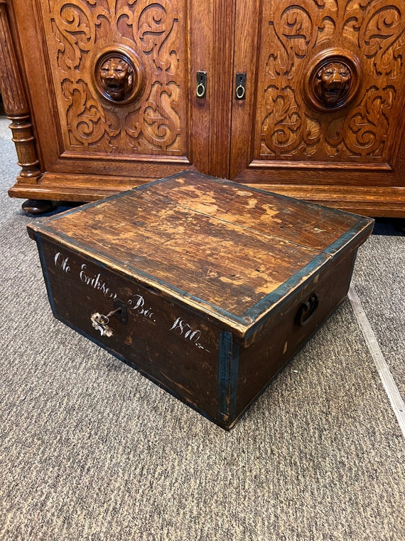 1870 Primitive Antique Norwegian Chest, Treasure Chest Box