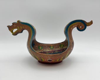 Rare Antique Ølfugl Ale Bowl, Norway / Sweden Folk Art, c. 1880s
