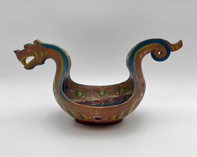 Rare Antique Ølfugl Ale Bowl, Norway / Sweden Folk Art, c. 1880s