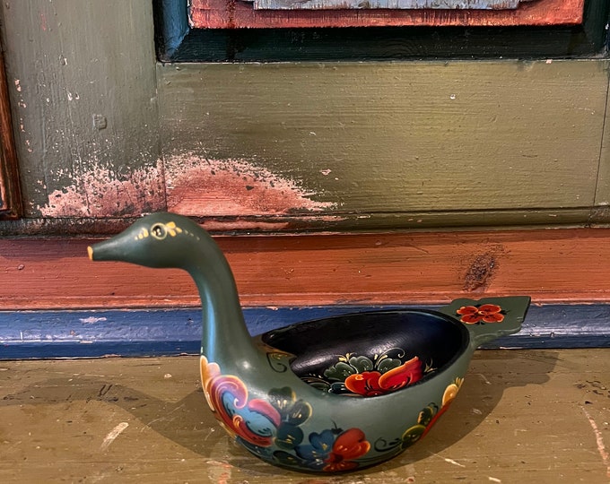 Vintage Ale bowl/kjenge, handcrafted Norwegian folkart folk art with traditional rosemaling, RARE Collectible