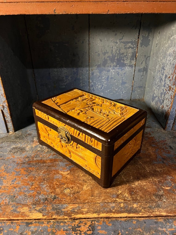 ❁ハンドメイドになります❁ Antique Art Tray Box Antique/vintage Chinese Handcrafted/handcarved Chest, Treasure