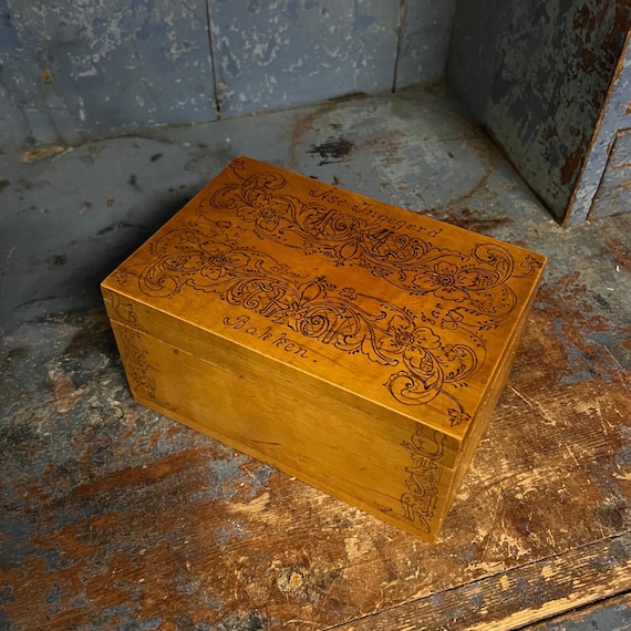 Dated 1942 Vintage Handcrafted Box From Oppland, Norway, Hand