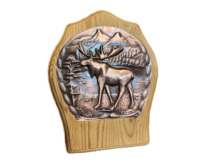 1980s Vintage Norwegian hanging key cabinet, moose/elk motif, cabin farmhouse style, Scandinavian Antique style folkart Norwegian folk art