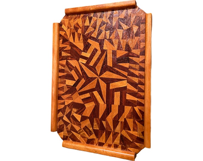 Dated 1963 Norwegian marquetry ART DECO style serving tray,handcrafted table serving/wall decor from Norway, folkart/folk art UNIQUE