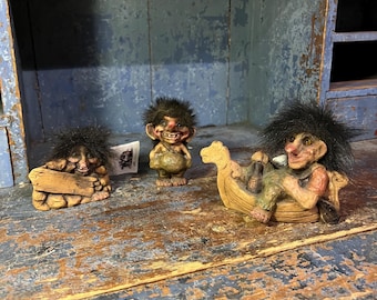 Set of 3 Vintage NYFORM Norwegian TROLL handmade, RUSTIC Nordic / Scandinavian folkart, norsk heritage gift, Rare collectible