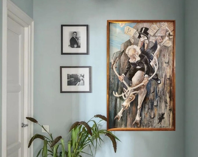 LARGE Norwegian Oil painting "Rider HENRIK IBSEN" by Frits Olaussen (siljan 1936-2009), Norwegian/Scandinavian modern art