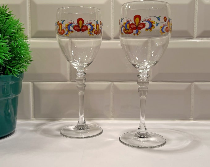 9 SOLD! Vintage Farmers Rose Norwegian Porsgrund design Wine /Red Wine glass, Scandinavian Christmas table serving, COLLECTIBLE