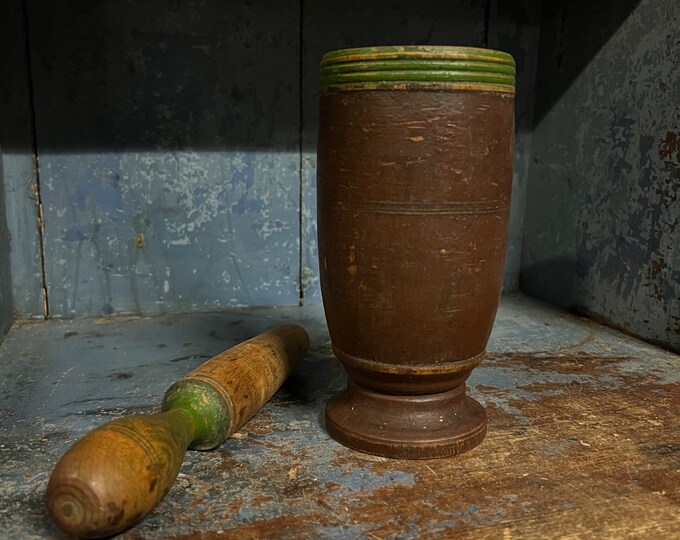 1800s Primitive Antique Mortar and Pestle from Norway, RUSTIC Norwegian tool, cabin / farmhouse / country style kitchen decor