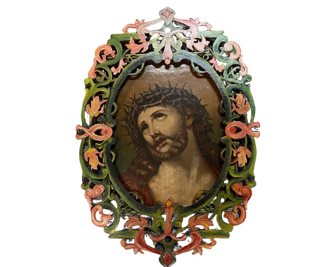 Antique Norwegian hand carved wooden frame/wall decor with original painted decoration. Norwegian/Scandinavian folkart/folk art