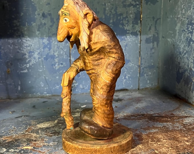 c.1920s antique Hand carved wooden troll, Norwegian/Scandinavian folk art, wood carving folkart, Collectible