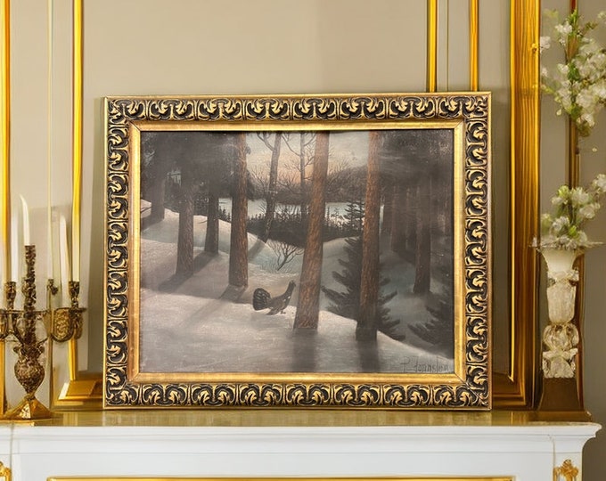1924 Norwegian Painting "Heather Cock in The Forest" by Famous artist Paulus Jonassen (1864-1935)