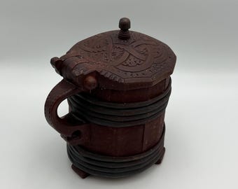 16/1700s' antique butter bucket / jug / tankard, Scandinavian folk art, handcarved lid, country / farmhouse style, collectible