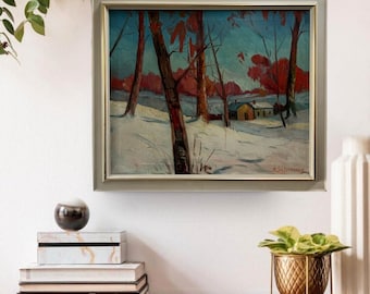 c.1940/50s Norwegian Oil Painting "Winter Mood" by A. SCHREINER, Oil on Canvas,  Nature Pine Frame, Nordic Style, Winter Landscape Art