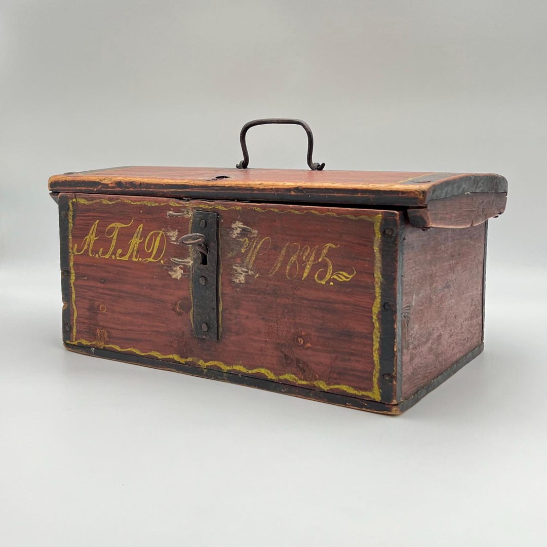 Dated 1875 Primitive Antique Storage Chest, Small Trunk Box, Rustic ...