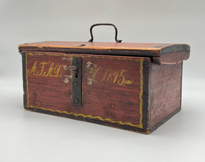 Dated 1875 Primitive antique storage chest, small trunk box, Rustic patina, MUSEUM QUALITY antique from Norway, Collectible Norsk Heritage