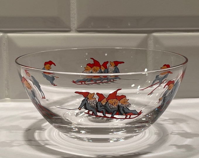 Vintage Nisse serving /Candy/ dessert /Sauce Bowl Norwegian Porsgrund design Hadeland Glass, Vintage Scandinavian Christmas table serving
