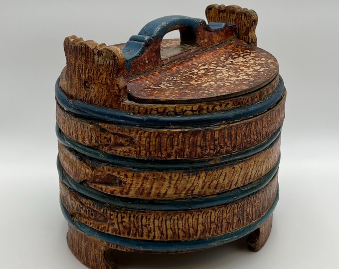 Dated 1819 Antique Rustic Butter Bucket, Norway, Museum Quality Folk Art, Original Painting
