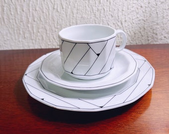 Norwegian Ikon 1980s Porsgrund "Octavia PISA"  Grete Ronning design coffee/ tea/ breakfast mug, saucer and plate from Norway