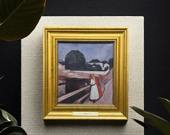 Norwegian art "Young Girls on a Bridge" after Edvard Munch 1899, Scandinavian modern art, wooden frame, repro. on canvas