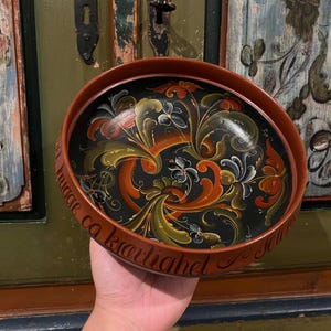 Dated 1984 Masterpiece-Professionally painted Telemark rosemaling wooden beer bowl, folk art from Norway, wedding/ housewarming, cottage