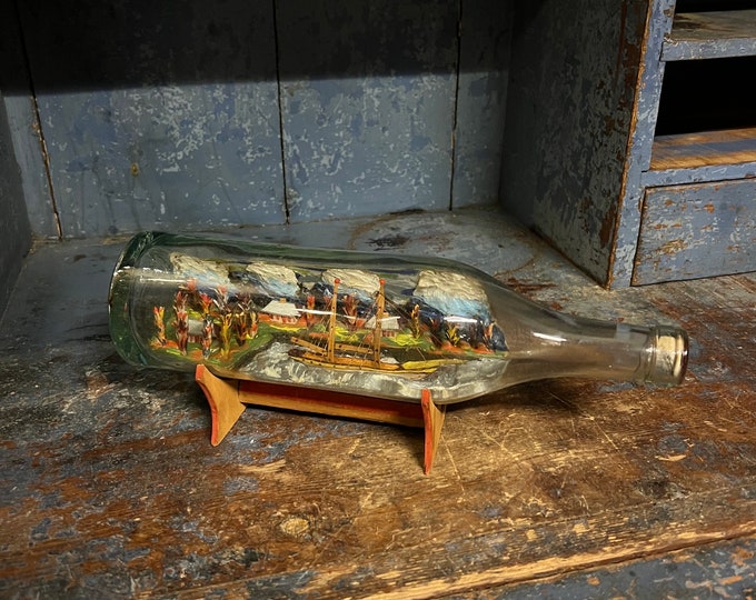 Antique / Vintage bottle ship, ship in bottle, Ship Diorama Model, home decor, traditional Norwegian maritime antique