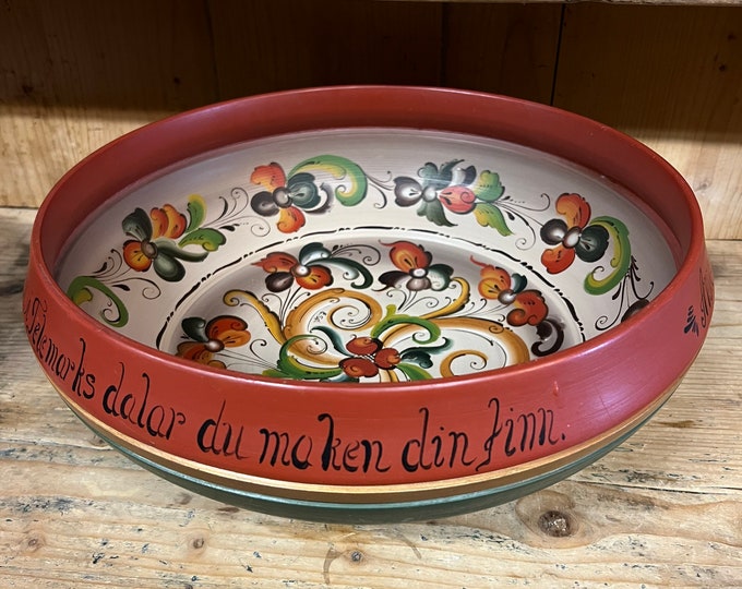 1980's Dia. 39cm LARGE Telemark rosemaling beer bowl professional painted folkart folk art from Norway perfect for housewarming