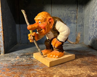 1980/90s vintage handcrafted TROLL Figurine from Norway, RARE Norwegian folk art sculpture, wood carving folkart, Collectible, Unique find