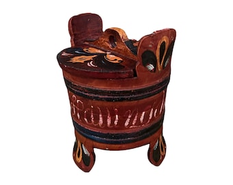 1800s Antique RUSTIC butter bucket / amber/Tine box from Norway, Norwegian folk art, Handmade/ handcrafted, Collectible